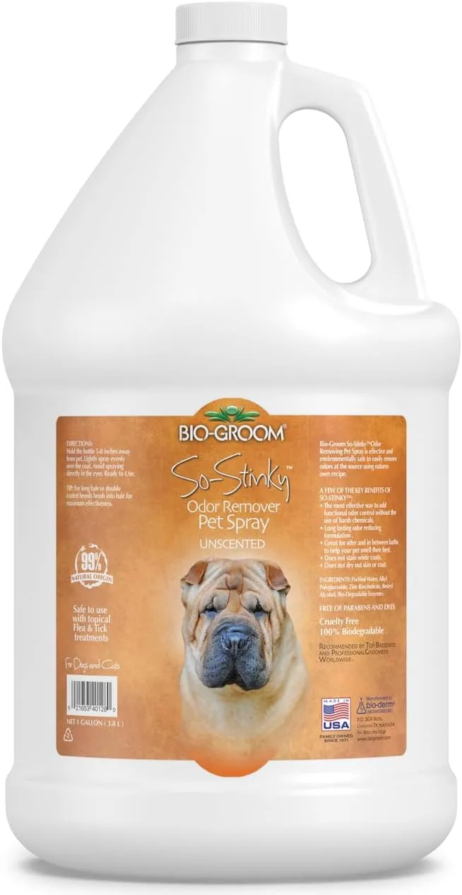 Bio-groom So-Stinky Unscented Odor Remover Pet Spray - Dog Bathing Supplies, Cat & Dog Grooming Supplies, Cruelty-Free, Made in USA - 1 Gallon