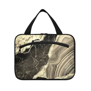Black Gold Marble Stone Marbled Texture Mosaic with Golden Veins 1 PC Hanging Travel Wash bag with Handles, Portable Makeup Organizer Brush Storage Case Portable Travel Cosmetic with Hook M