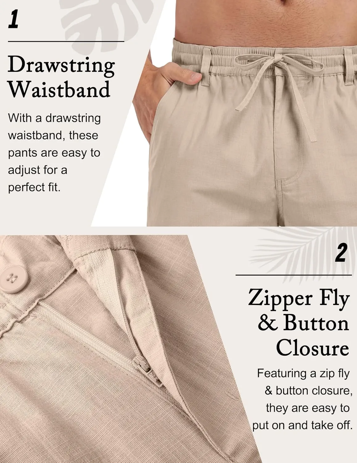 Boisouey Mens Casual Linen Pants Loose Fit Elastic Waist Drawstring Beach Summer Yoga Trousers