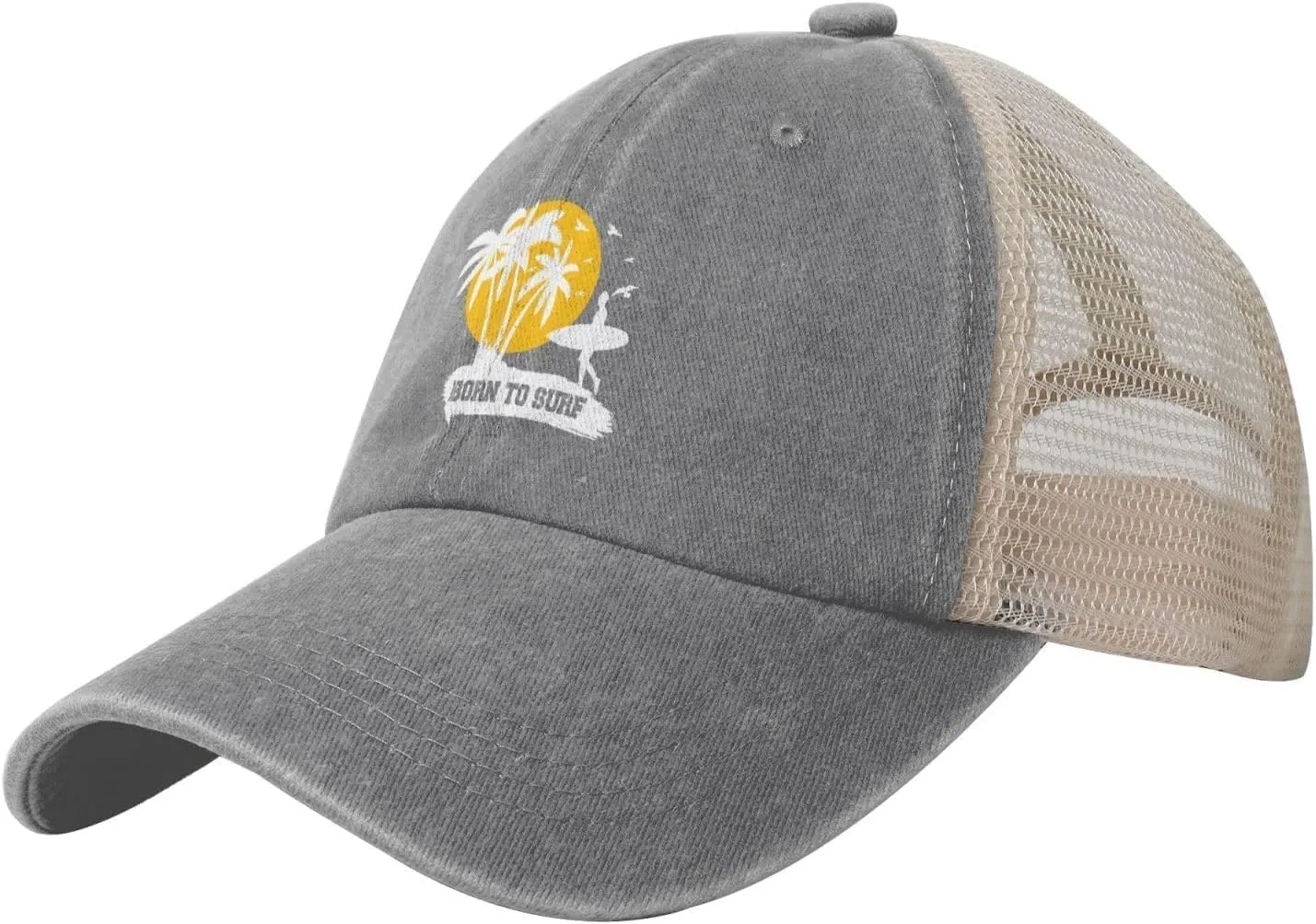 Born to Beach Hat Summer Mesh Back Baseball Cap Unisex Washed Distressed Cotton Denim Trucker Hats