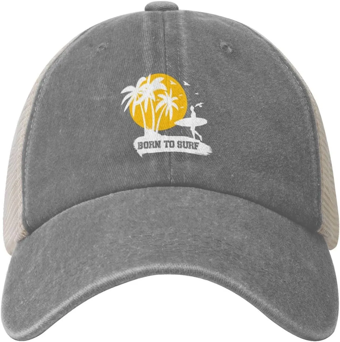 Born to Beach Hat Summer Mesh Back Baseball Cap Unisex Washed Distressed Cotton Denim Trucker Hats