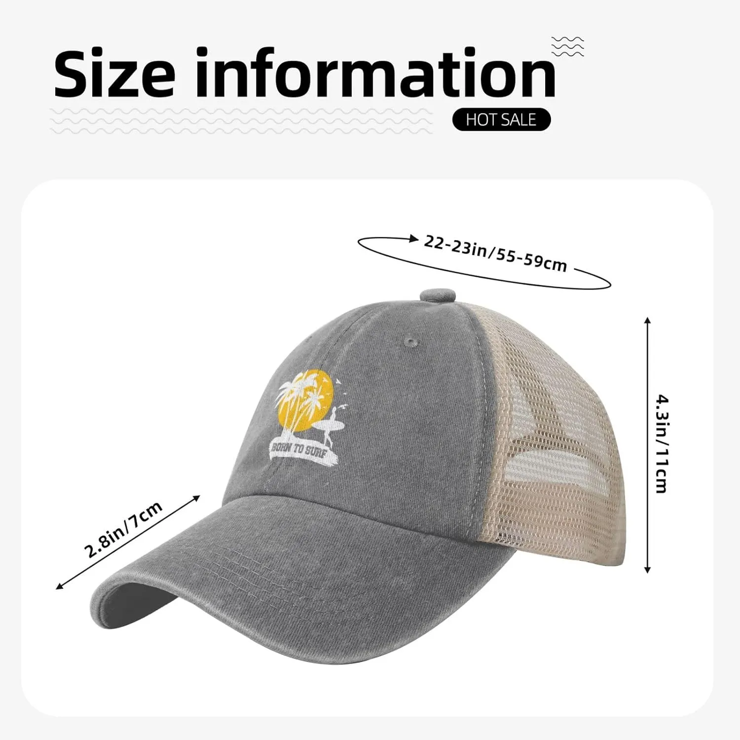 Born to Beach Hat Summer Mesh Back Baseball Cap Unisex Washed Distressed Cotton Denim Trucker Hats