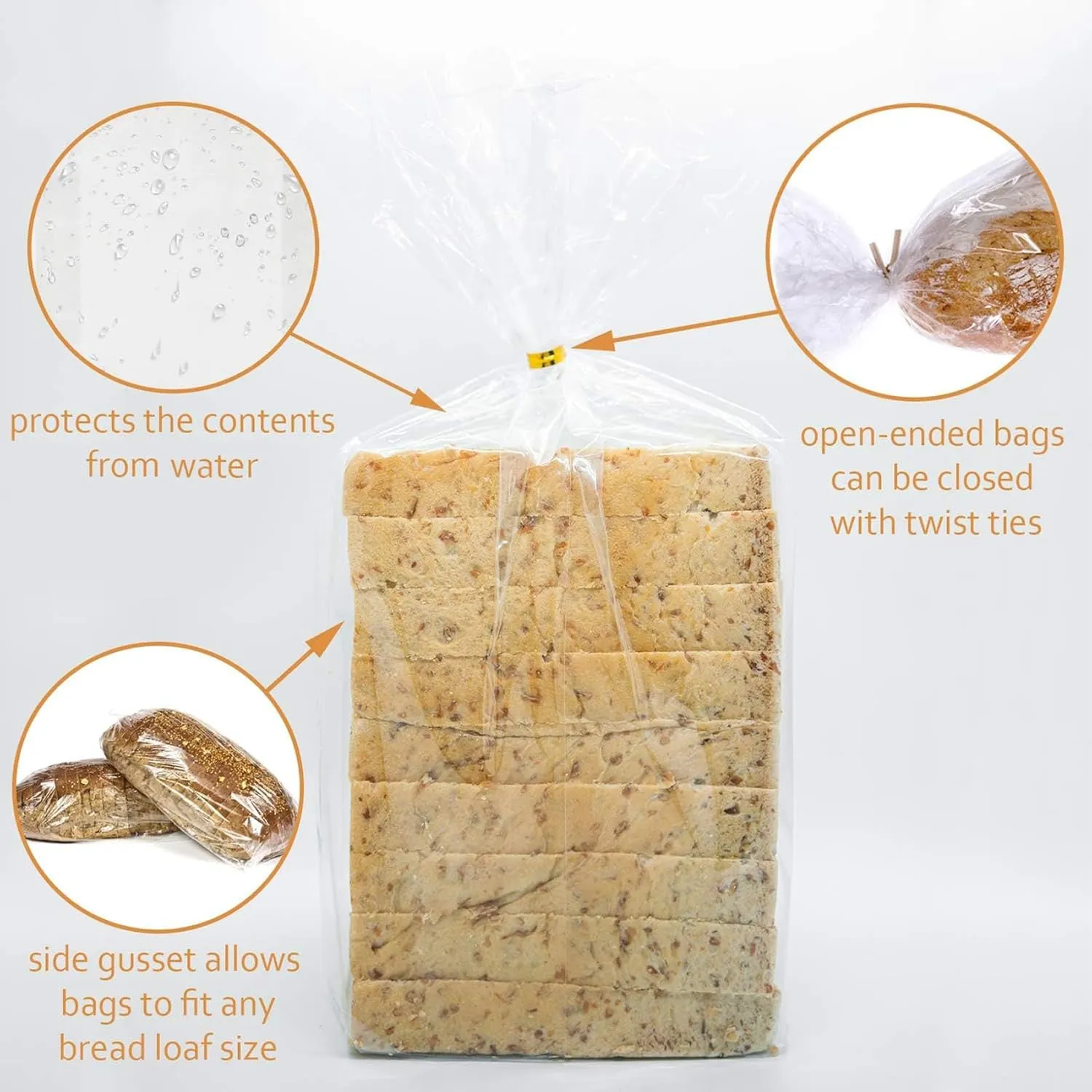 Bread Bags With Ties,100 Pieces 18x4x8 Inches Reusable Plastic Loaf Storage Bags for Homemade Bread Gift Giving