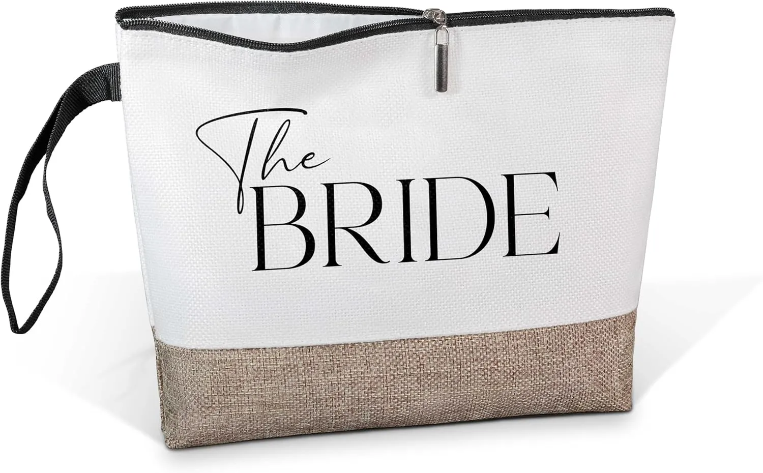 Bridal Shower Gifts, Bride Makeup Bag, Canvas Makeup Bag with Wristband Lanyard, Canvas Zipper Pouch, Travel Cosmetic Bag, Bridesmaid Gifts, Bachelorette Gifts for Bride Women Sister Friends,3
