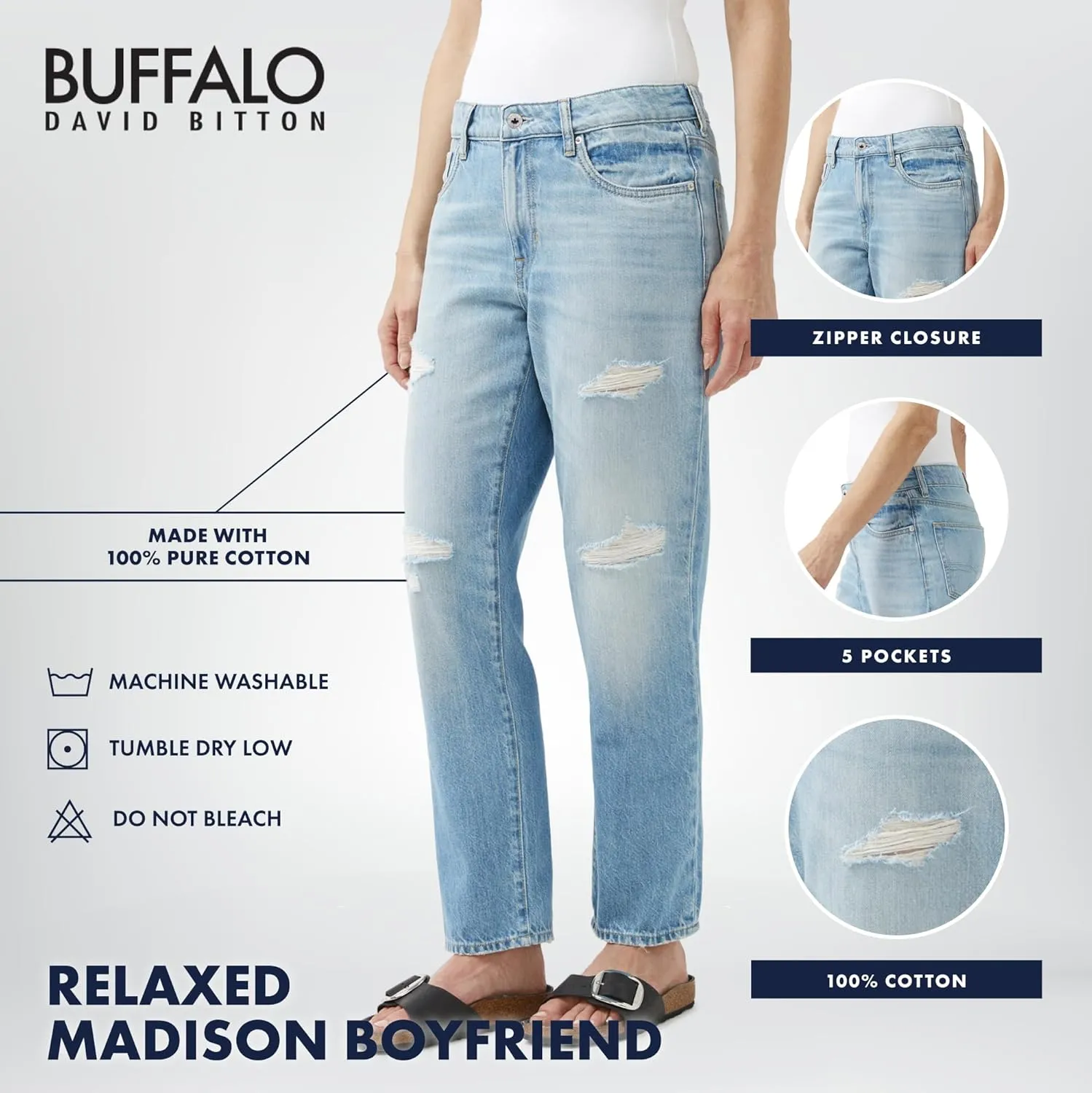 Buffalo David Bitton Women's Madison Relaxed Boyfriend Jeans