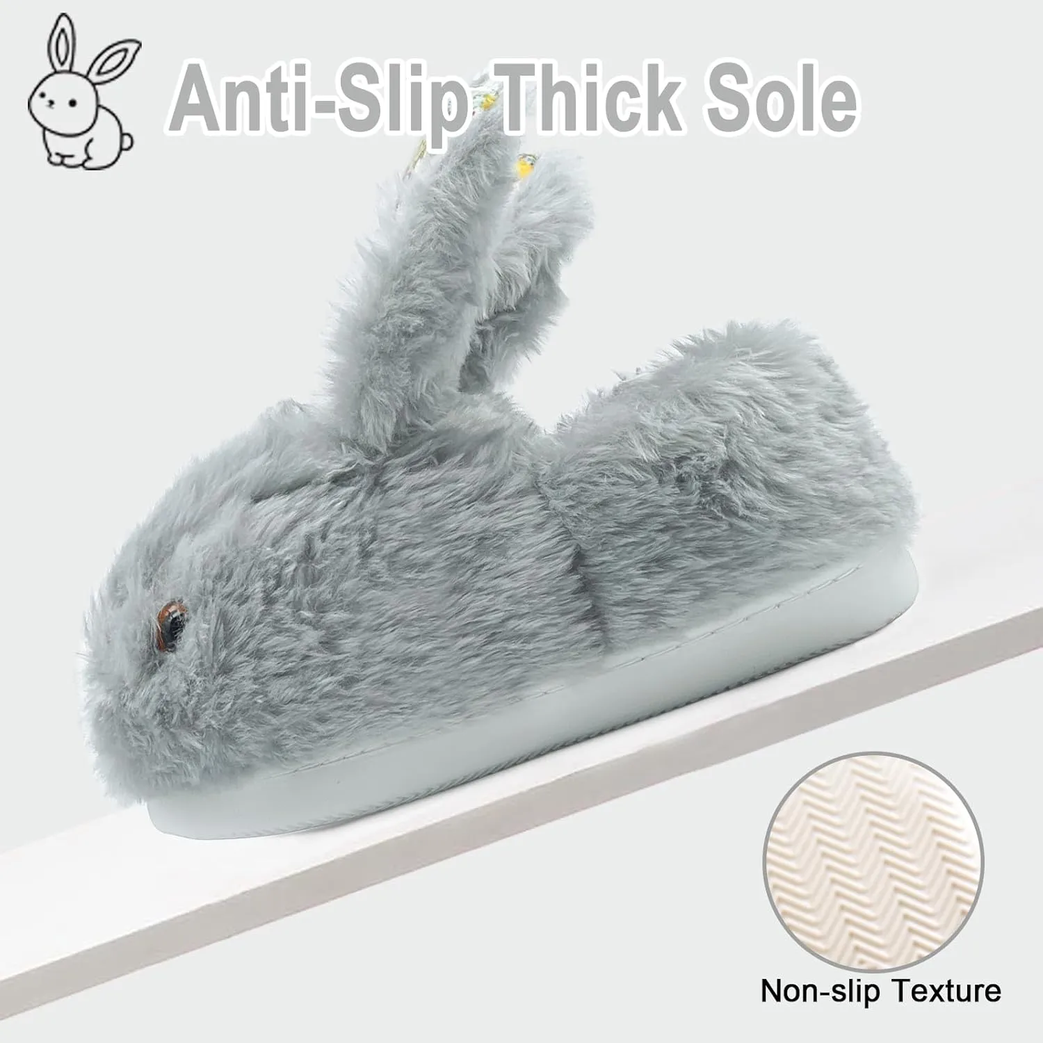 Bunny Slippers for Women, Cute Animal Fluffy Slippers Fuzzy House Shoes Plush Warm Winter Slippers Rabbit Home Bedroom Shoes Indoor & Outdoor