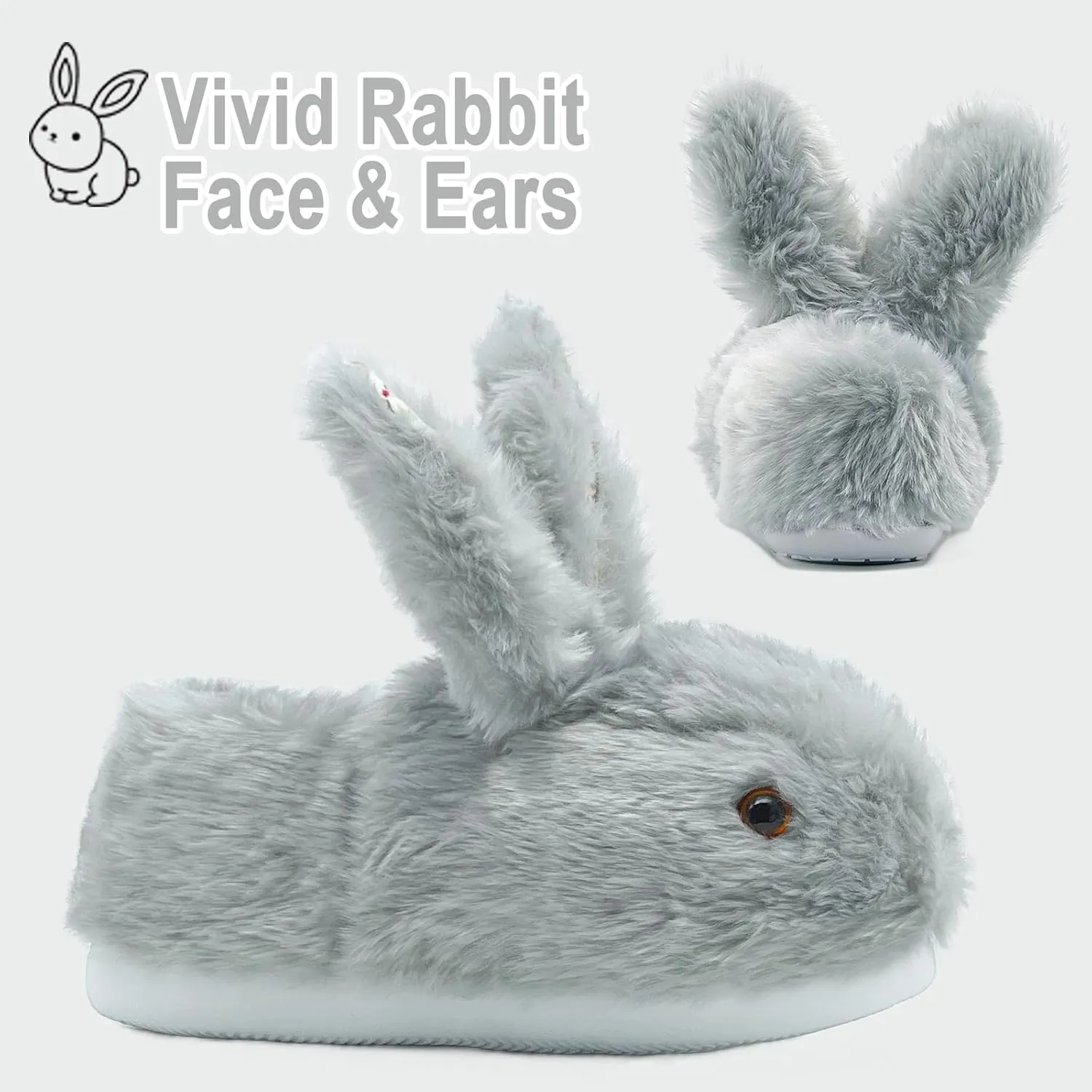 Bunny Slippers for Women, Cute Animal Fluffy Slippers Fuzzy House Shoes Plush Warm Winter Slippers Rabbit Home Bedroom Shoes Indoor & Outdoor