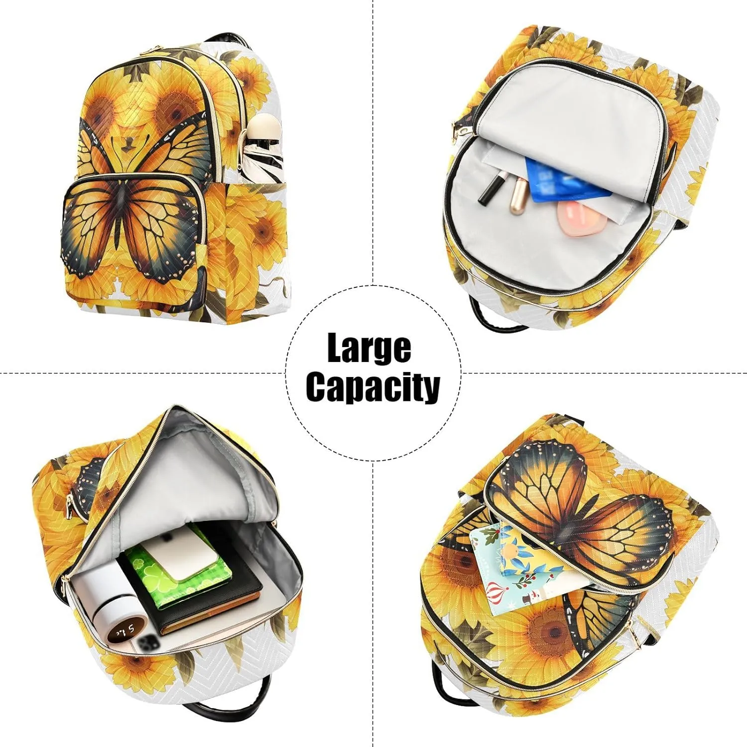 Butterfly Sunflower Fashion Travel Backpack for Women Multi Pockets Lightweight Purse for Women-M