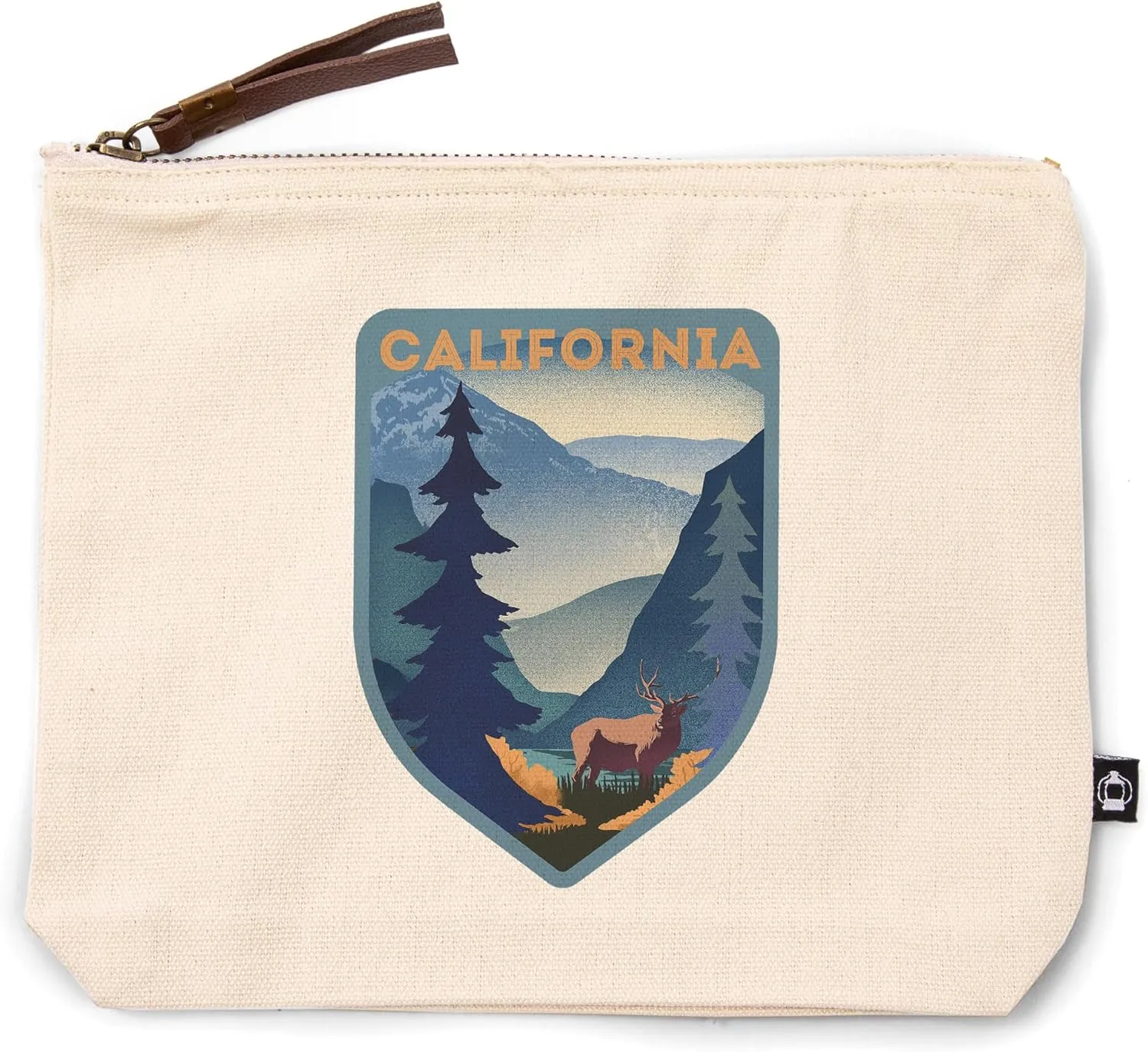 California, Lithograph, Elk and Mountain Scene, 100% Cotton Zipper Pouch, Travel Accessory, Go Bag
