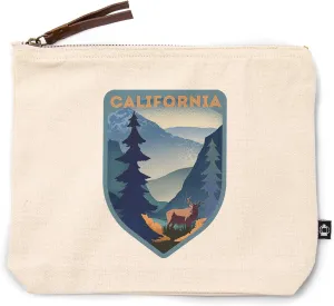 California, Lithograph, Elk and Mountain Scene, 100% Cotton Zipper Pouch, Travel Accessory, Go Bag