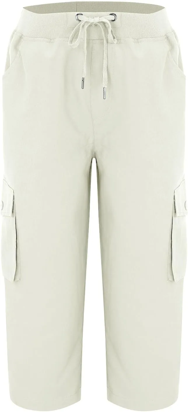 Cargo Capris for Women Summer Casual Drawstring Lightweight Outdoor Travel Hiking Cropped Pants with 6 Pockets