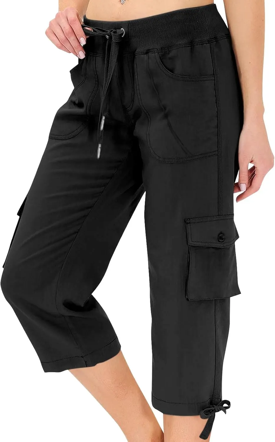 Cargo Capris for Women with Pockets Lightweight Hiking Pants Casual Drawstring Capri High Waisted Travel Pant