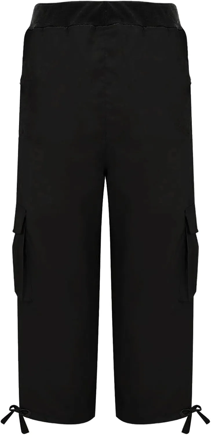 Cargo Capris for Women with Pockets Lightweight Hiking Pants Casual Drawstring Capri High Waisted Travel Pant