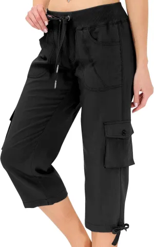 Cargo Capris for Women with Pockets Lightweight Hiking Pants Casual Drawstring Capri High Waisted Travel Pant