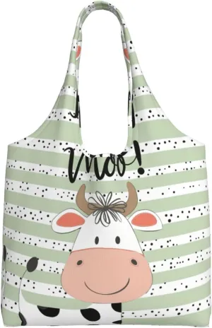Cartoon Cute Calf Large capacity single-shoulder commuter canvas bag, suitable for shopping, travel, multi-purpose, light and not shoulder-squeezing