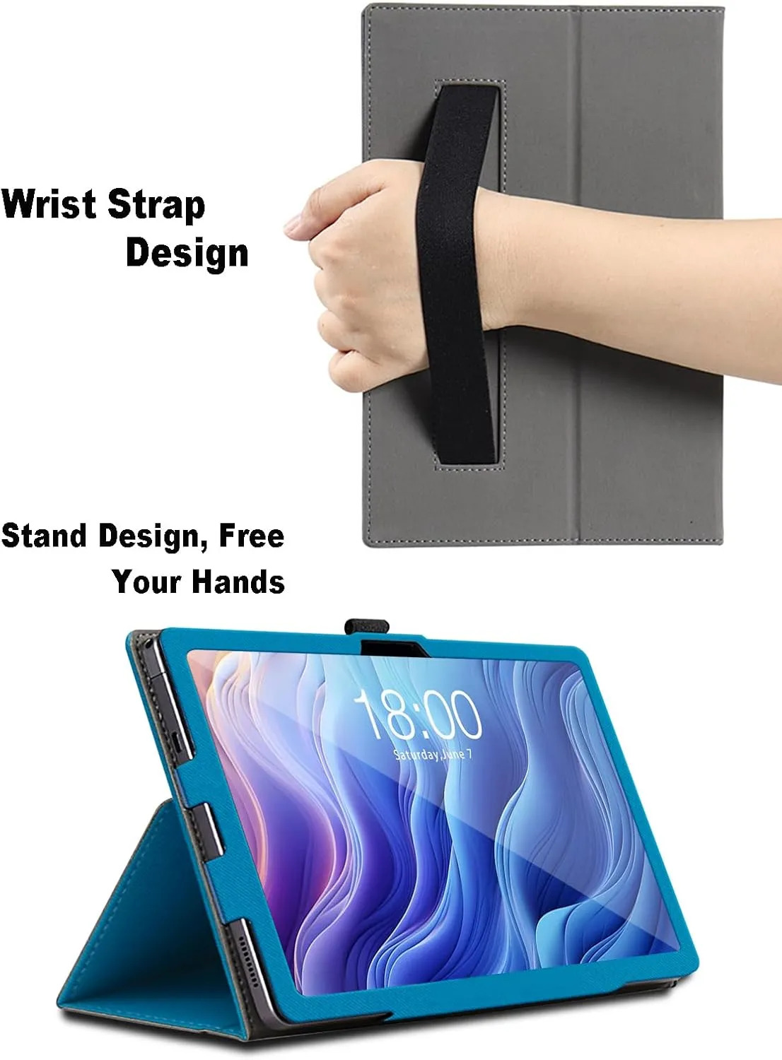 Case for Teclast T60, 12 inch, Teclast T60 Tablet Case, Folding Stand Protective Cover with Pencil Holder and Wrist Strap, Full Protection. (Light Blue)
