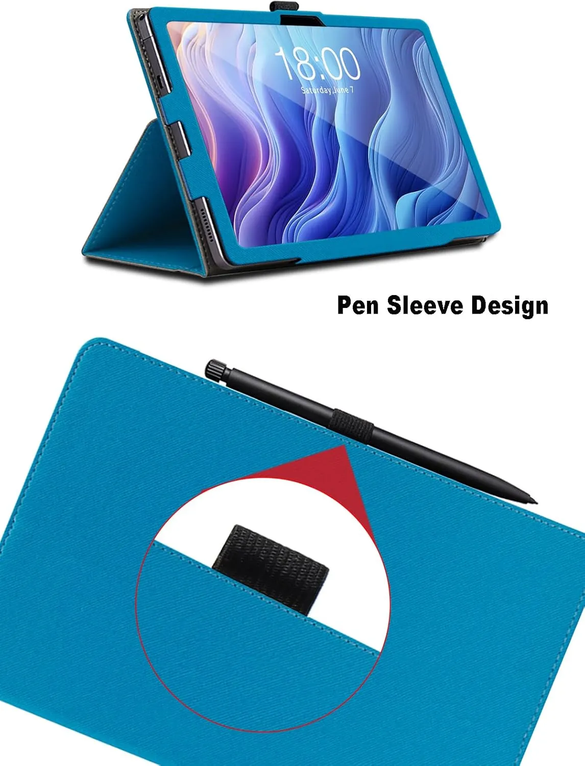 Case for Teclast T60, 12 inch, Teclast T60 Tablet Case, Folding Stand Protective Cover with Pencil Holder and Wrist Strap, Full Protection. (Light Blue)
