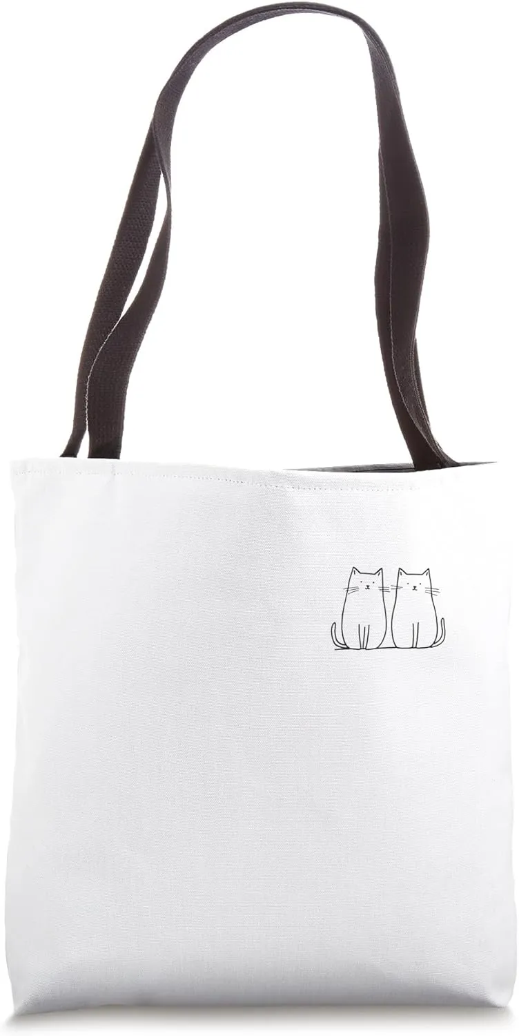 Cat Pocket Minimalism Single Line Art Aesthetic Tote Bag