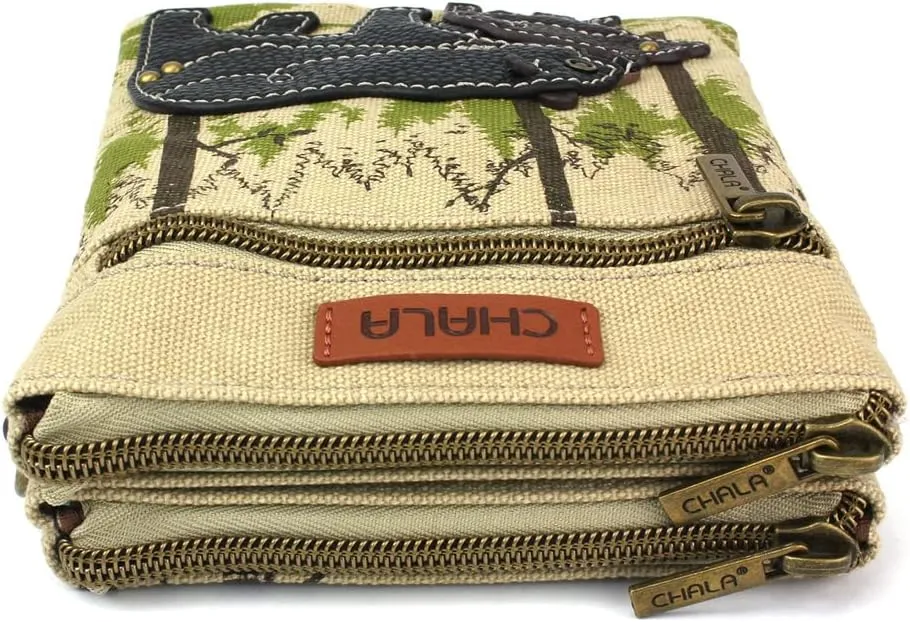 CHALA Double Pocket Xbody Women RFID Protected Canvas Crossody Purse with Adjustable Strap