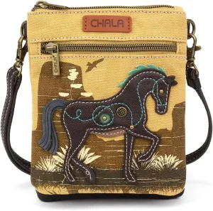 CHALA Double Pocket Xbody Women RFID Protected Canvas Crossody Purse with Adjustable Strap