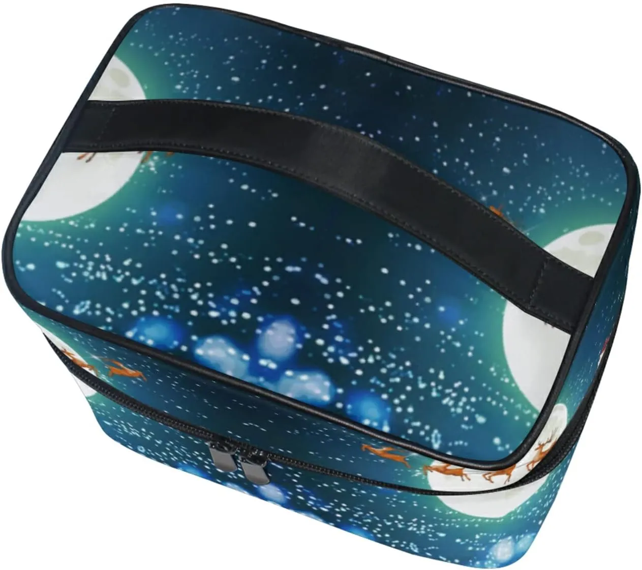 Christmas Santa Claus Drives Sleigh with Reindeer on the Starry Sky Beauty Cosmetic with Zipper Brush Portable Storage Bag, Fashion printing Toiletry, Durable Travel Organizer Tote Unisex Gifts