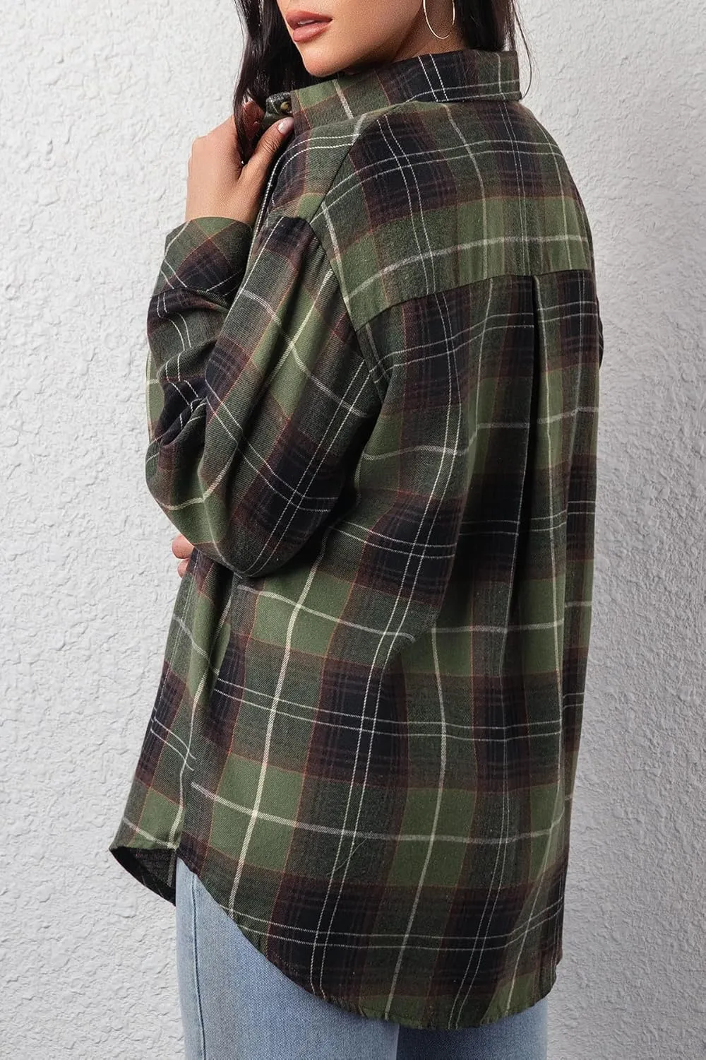 CHYRII Womens Button Down Flannel Shirts Long Sleeve Plaid Shackets Business Casual Blouse Top