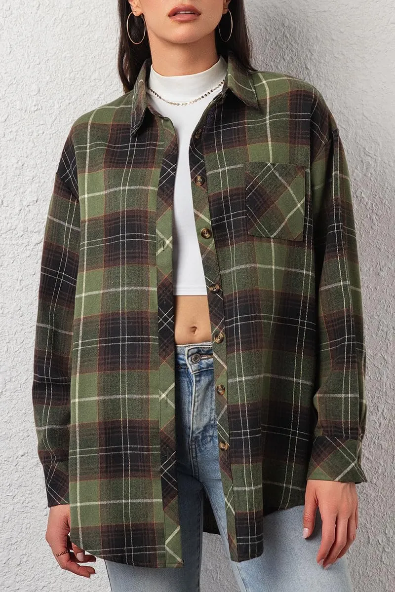 CHYRII Womens Button Down Flannel Shirts Long Sleeve Plaid Shackets Business Casual Blouse Top