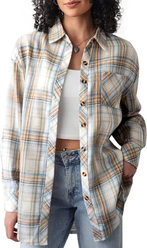 CHYRII Womens Button Down Flannel Shirts Long Sleeve Plaid Shackets Business Casual Blouse Top