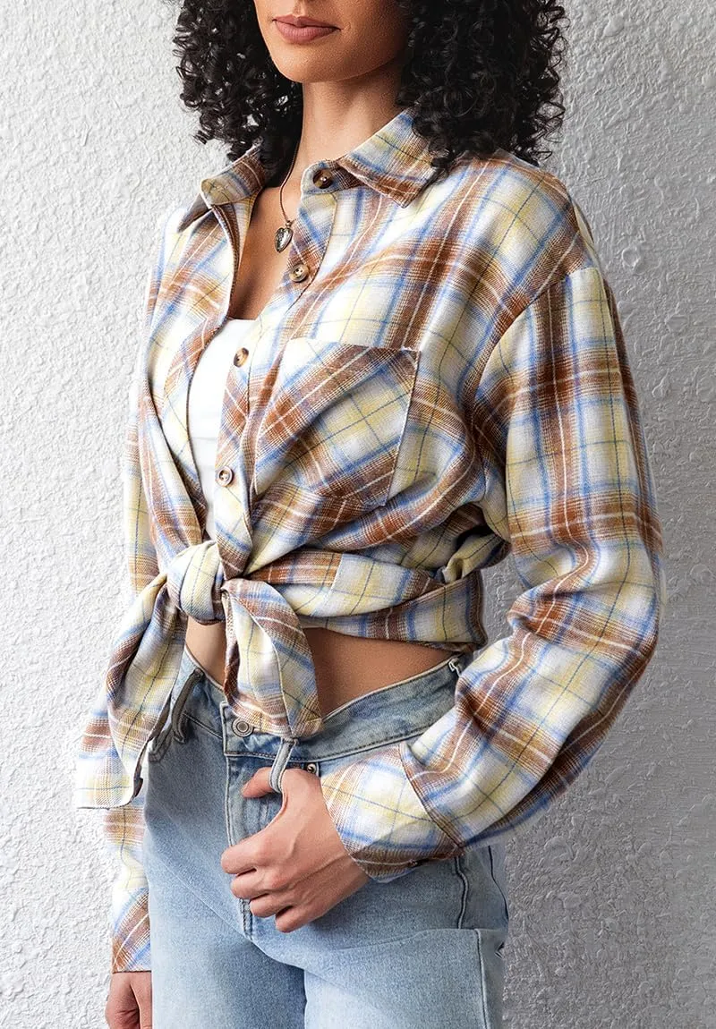 CHYRII Womens Button Down Flannel Shirts Long Sleeve Plaid Shackets Business Casual Blouse Top