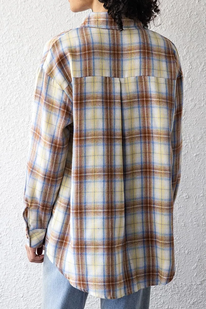 CHYRII Womens Button Down Flannel Shirts Long Sleeve Plaid Shackets Business Casual Blouse Top
