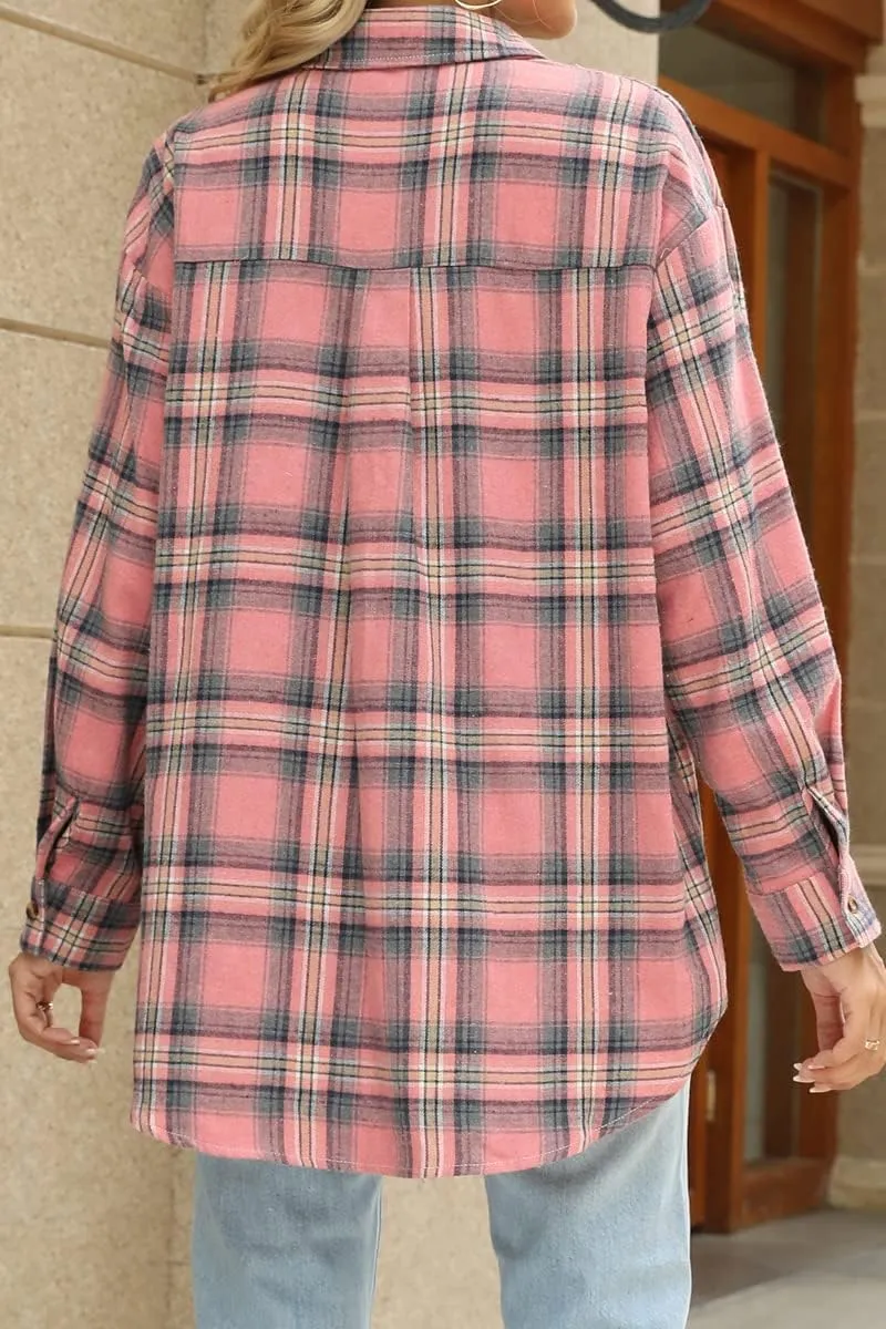 CHYRII Womens Button Down Flannel Shirts Long Sleeve Plaid Shackets Business Casual Blouse Top