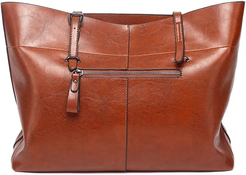 Classic Fashion Genuine Leather Tote Bag for Women - Large Capacity Shoulder Handbag with Zipper Closure