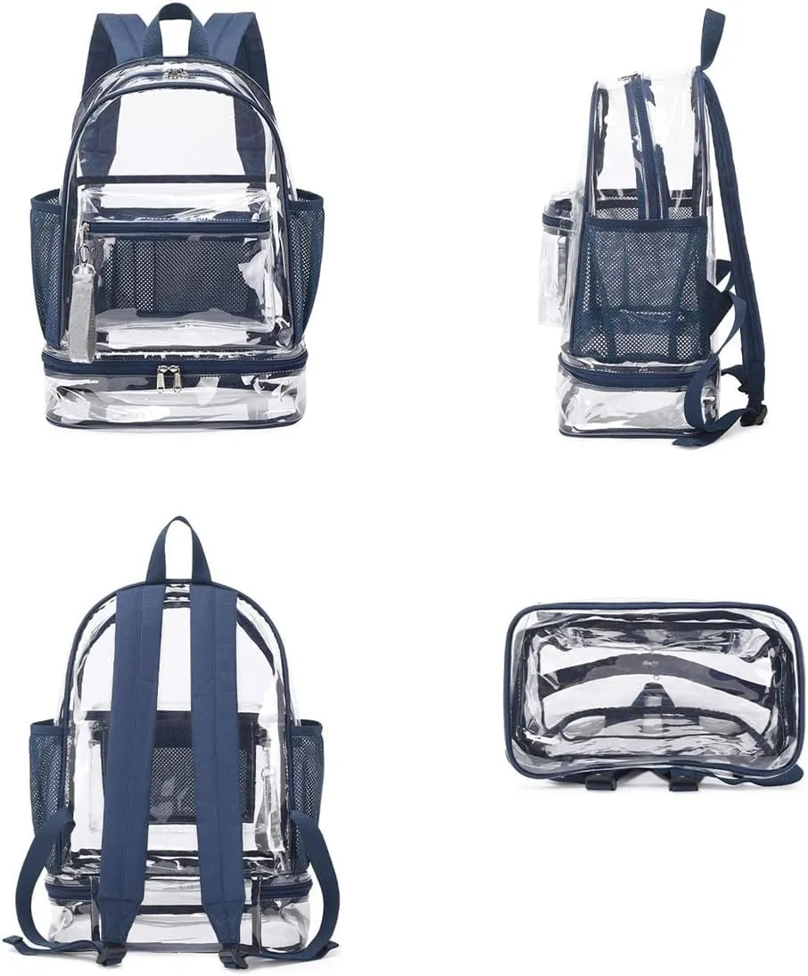 Clear Backpack Heavy Duty, See Through Backpack Purse, Gym Backpack with Laptop and Shoe Compartment (Pink), 32*19*45cm