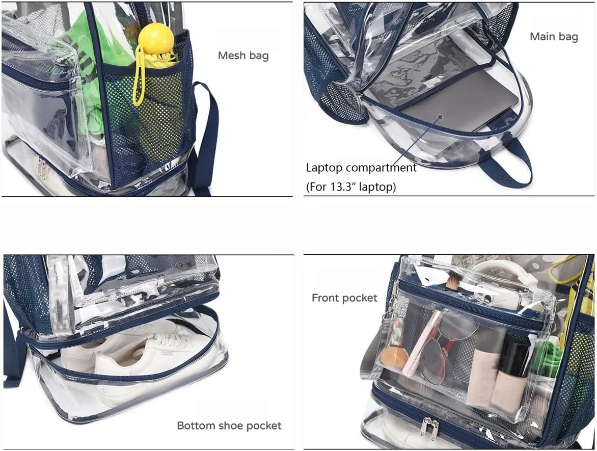 Clear Backpack Heavy Duty, See Through Backpack Purse, Gym Backpack with Laptop and Shoe Compartment (Pink), 32*19*45cm
