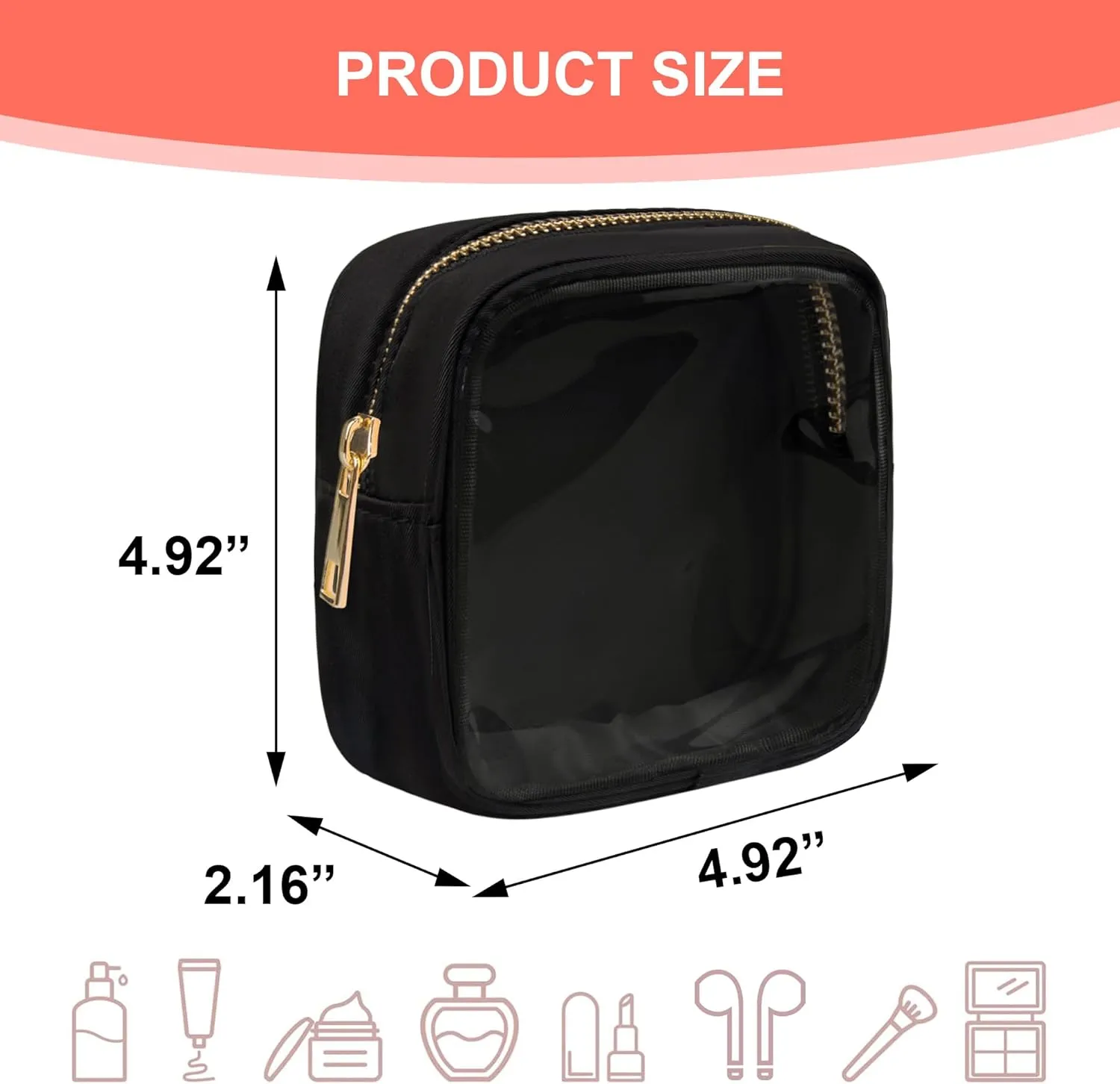 Clear Makeup Bag for Purse 2 Pcs Small Nylon Zipper Pouch Mini Travel Cosmetic Bag Clear Toiletry Bags for Traveling Cute Makeup Organizer for Women (2pcs black clear)