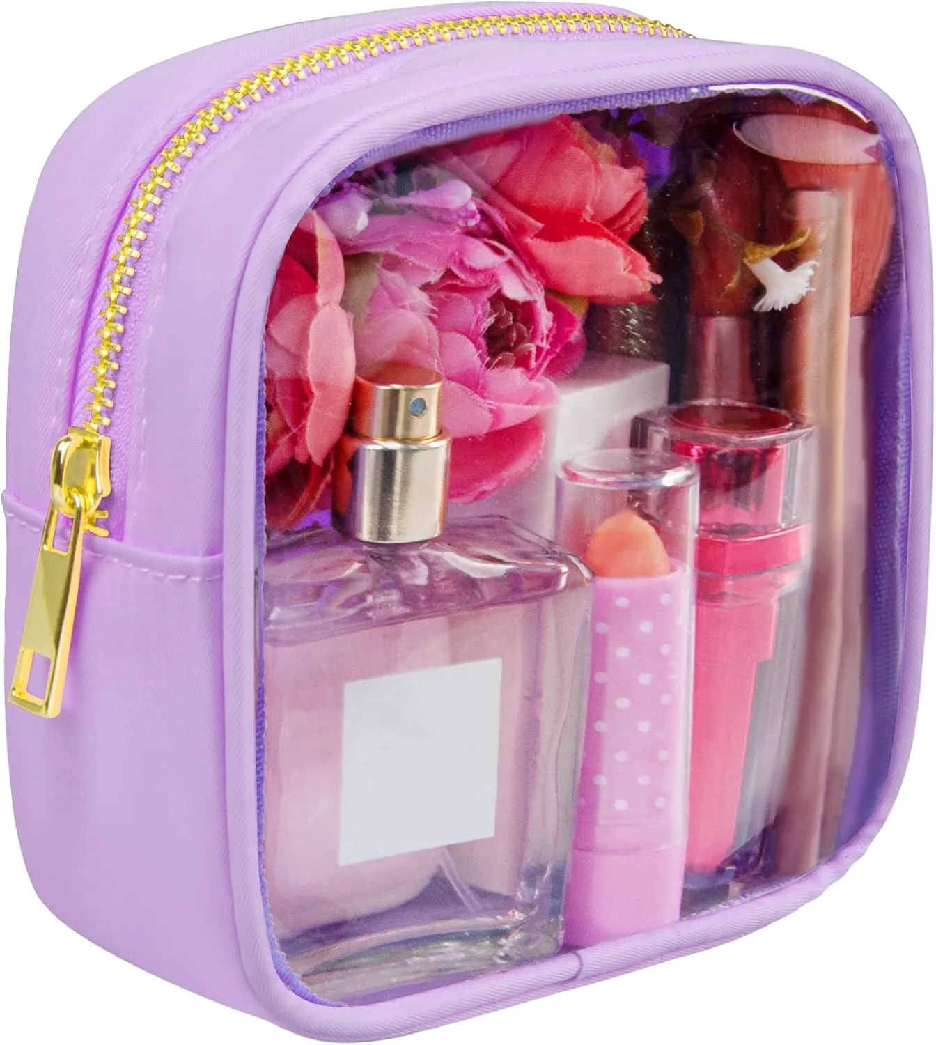 Clear Makeup Bag for Purse 2 Pcs Small Nylon Zipper Pouch Mini Travel Cosmetic Bag Clear Toiletry Bags for Traveling Cute Makeup Organizer for Women (2pcs purple clear)