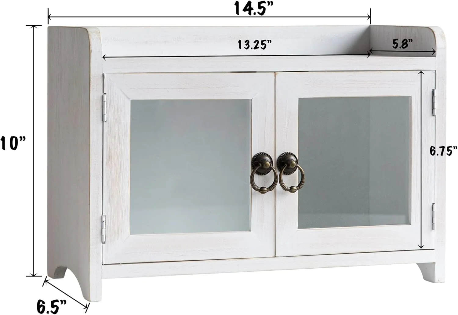 COLLECTIVE HOME - Storage Cabinet, Mini Countertop Cabinet, Distressed Wood Organizer for Kitchen Living Room Bedroom Bathroom Office with Magnetic Door, 14.5 x 6.5 x 10 (White)