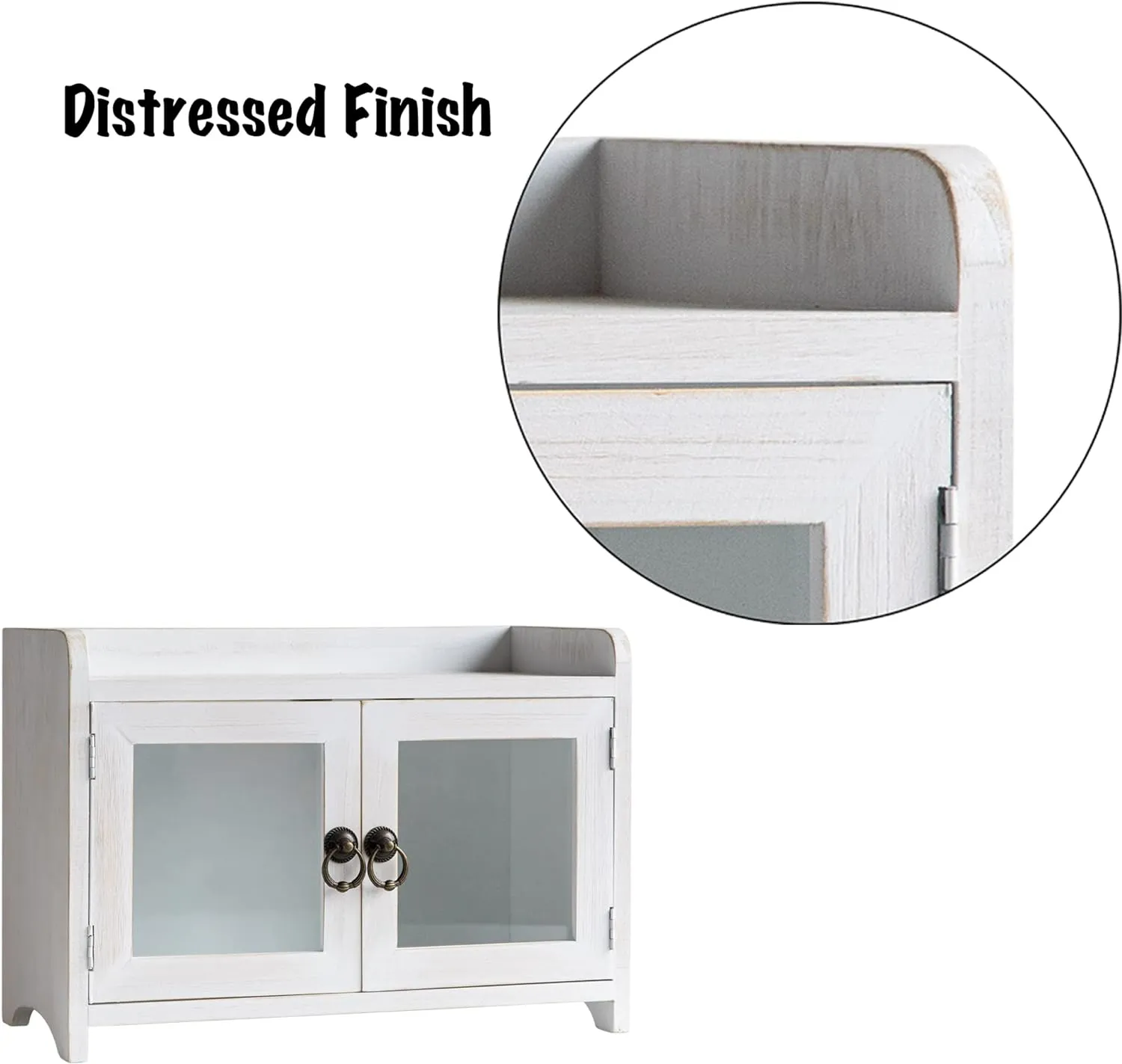 COLLECTIVE HOME - Storage Cabinet, Mini Countertop Cabinet, Distressed Wood Organizer for Kitchen Living Room Bedroom Bathroom Office with Magnetic Door, 14.5 x 6.5 x 10 (White)