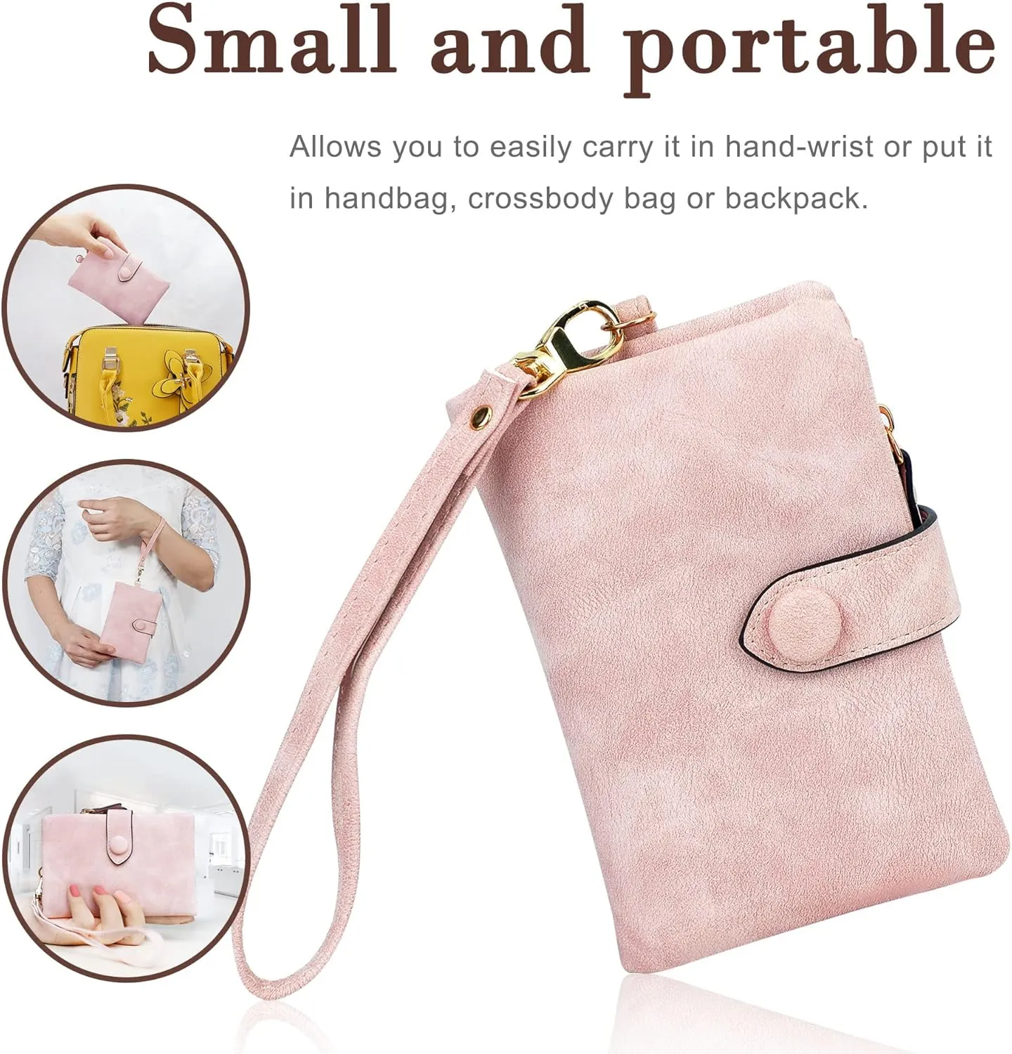 CONISY Small Wristlet Wallets for Women, Leather Bifold RFID Wallet with ID Window Zipper Coin Purse