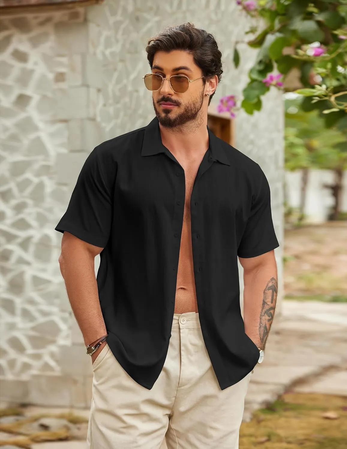COOFANDY Men's Casual Button Down Shirts Short Sleeve Wrinkle-Free Summer Beach Wear