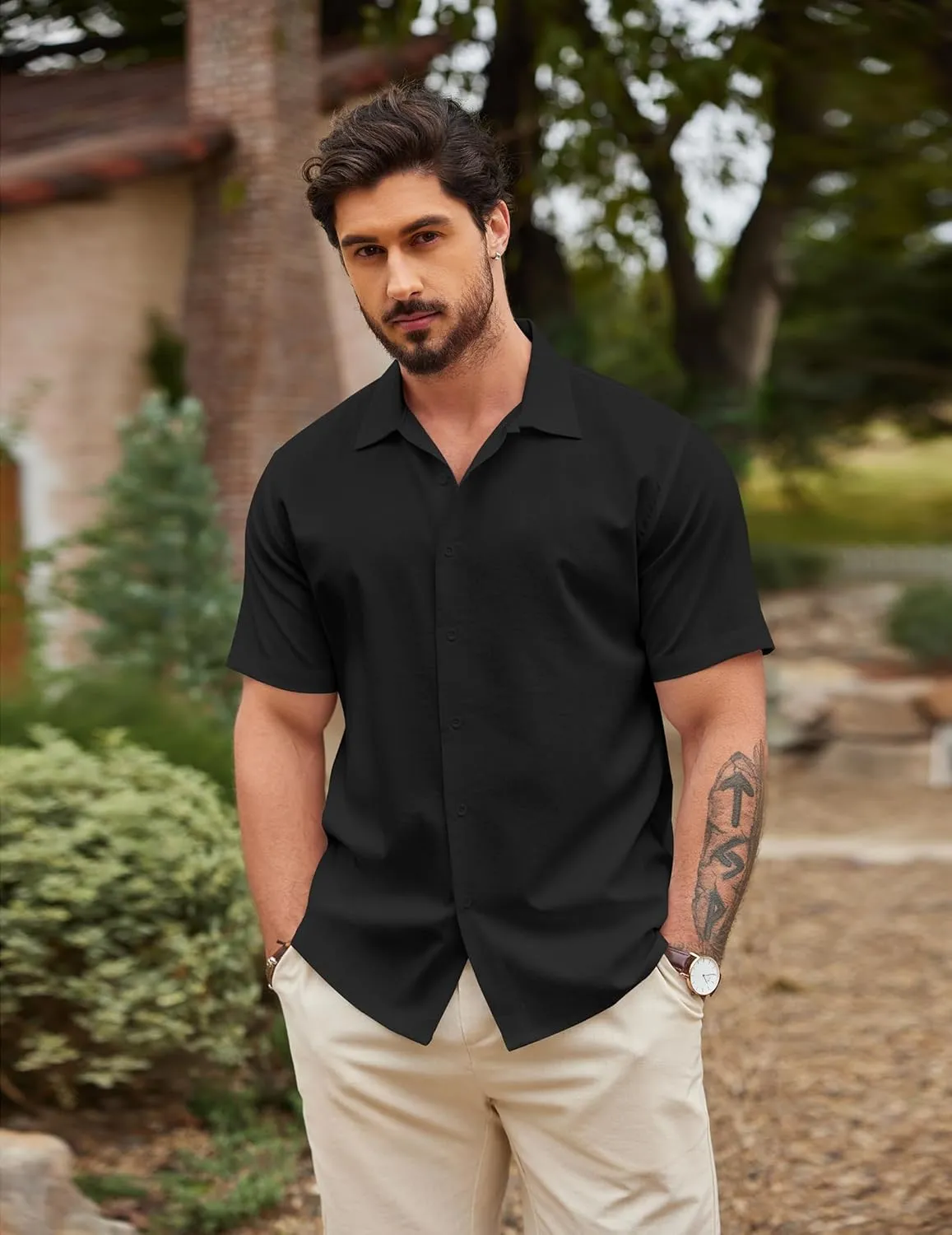 COOFANDY Men's Casual Button Down Shirts Short Sleeve Wrinkle-Free Summer Beach Wear