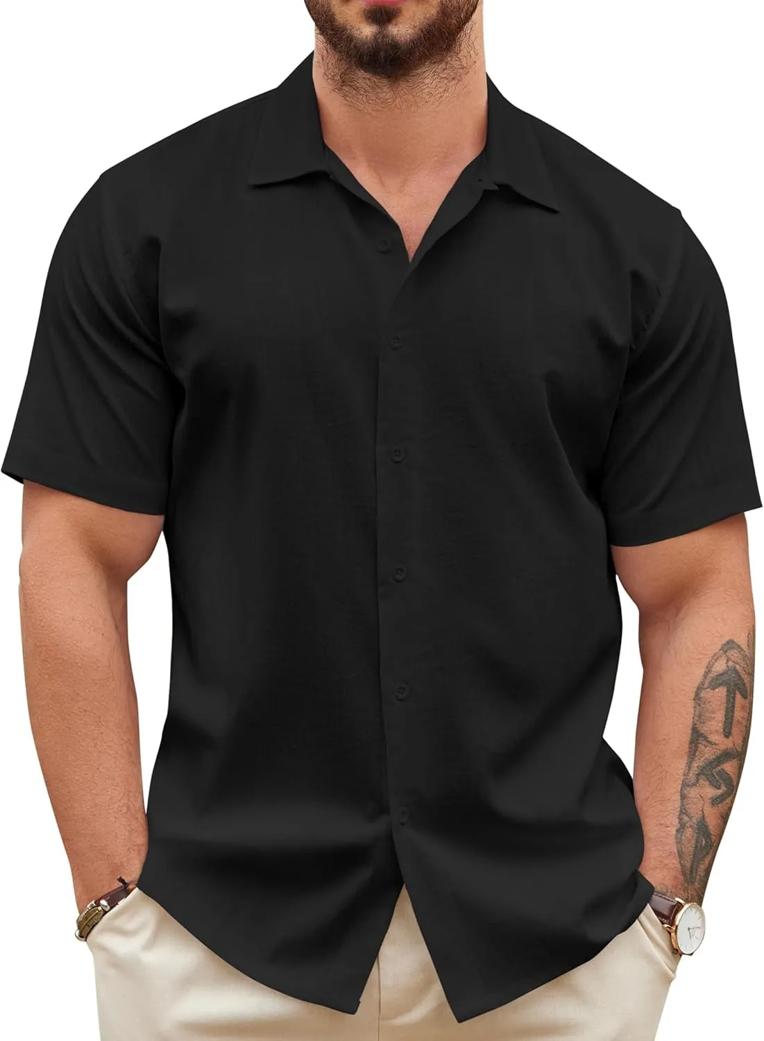 COOFANDY Men's Casual Button Down Shirts Short Sleeve Wrinkle-Free Summer Beach Wear