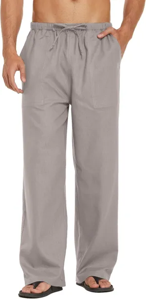 COOFANDY Mens Casual Linen Pants Elastic Waist Linen Pants Drawstring Summer Beach Yoga Linen Trouser