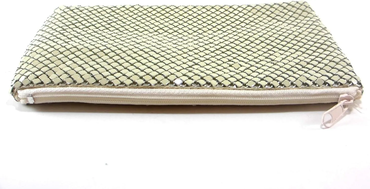Cosmetic Bag with Zipper,Travel Makeup Pouch,Metal Mesh Portable for Girls Women (Beige)
