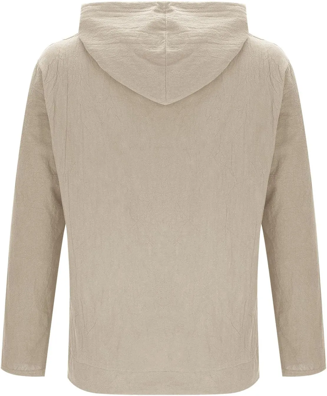 Cotton Hoodie for Mens Long Sleeve Linen Button Down Shirt Drawstring with Pockets Casual Summer Beach Hooded Shirts