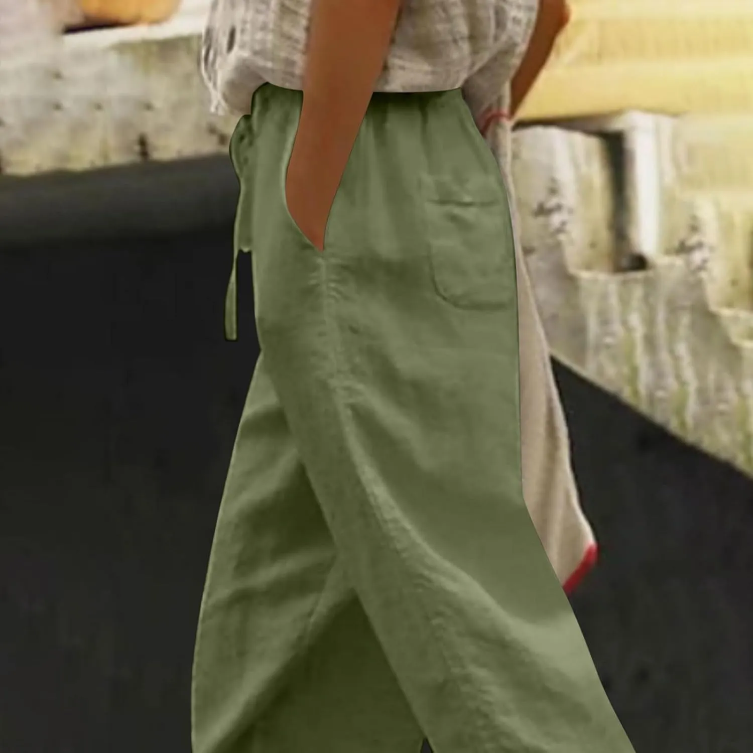 Cotton Linen Pants for Women 2025 Wide Leg Capri Palazzo Lounge Trousers High Waist Drawstring Flowy Pant