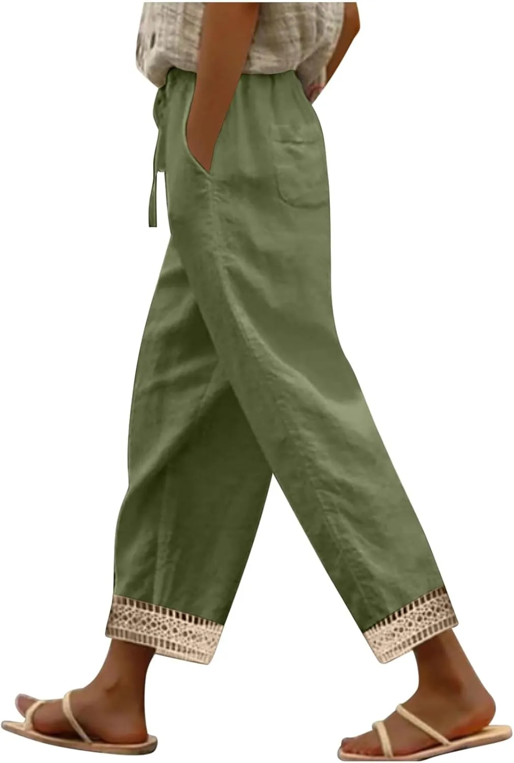 Cotton Linen Pants for Women 2025 Wide Leg Capri Palazzo Lounge Trousers High Waist Drawstring Flowy Pant