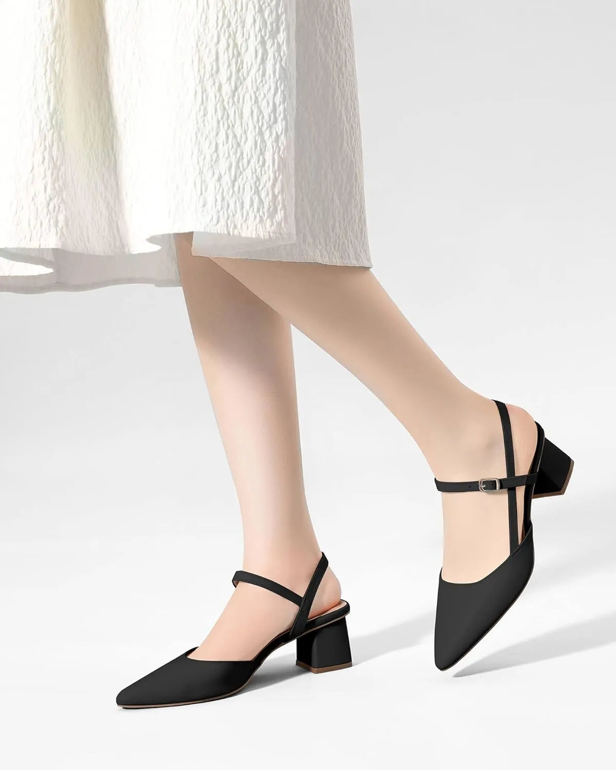 Coutgo Women's Slingback Chunky Low Heels Closed Pointed Toe Heel Wedding Party Dress Pumps Shoes