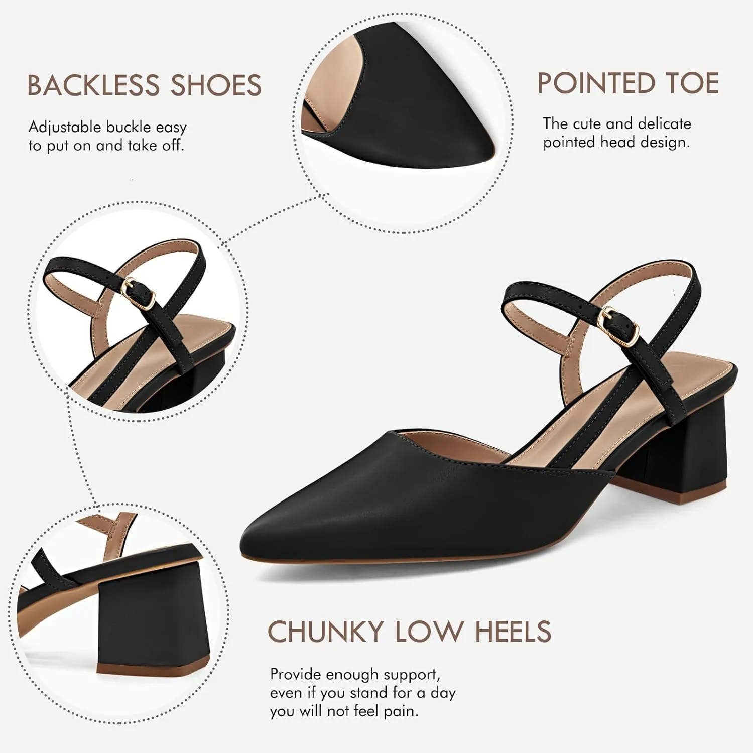 Coutgo Women's Slingback Chunky Low Heels Closed Pointed Toe Heel Wedding Party Dress Pumps Shoes