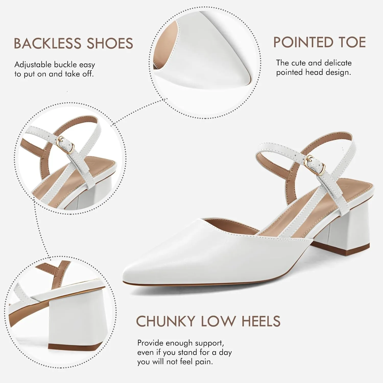 Coutgo Women's Slingback Chunky Low Heels Closed Pointed Toe Heel Wedding Party Dress Pumps Shoes